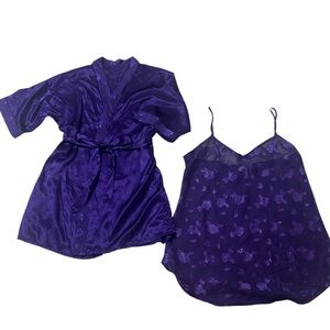Petra Fashions Vintage Purple Satin Robe and Sheer Nightgown Set negligée, Large